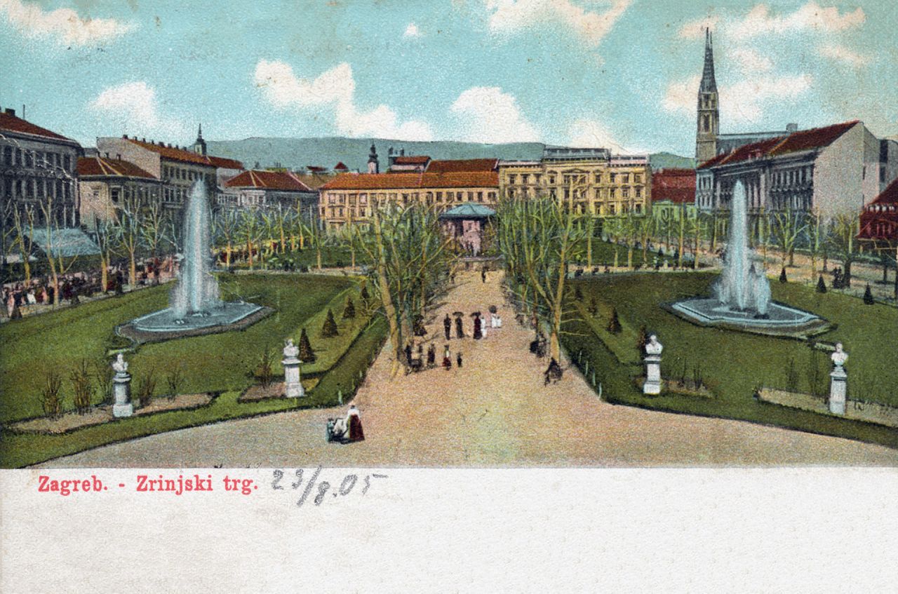 Zrinjevac 1905. godina, kolorirana razglednica
